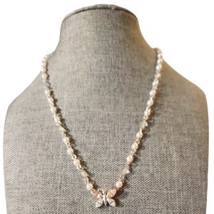 JEWELRY DELICATE COQUETTE PINK & WHITE PEARL BUTTERFLY NECKLACE
